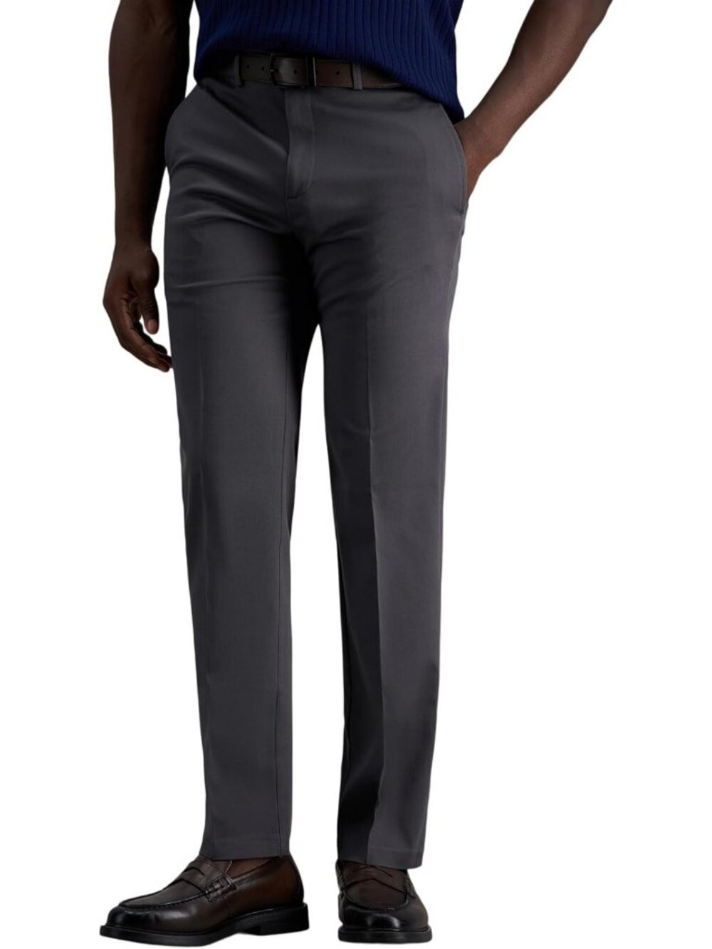Men's No Iron Khaki Straight Fit Casual Pants - Premium Flat Front Trousers